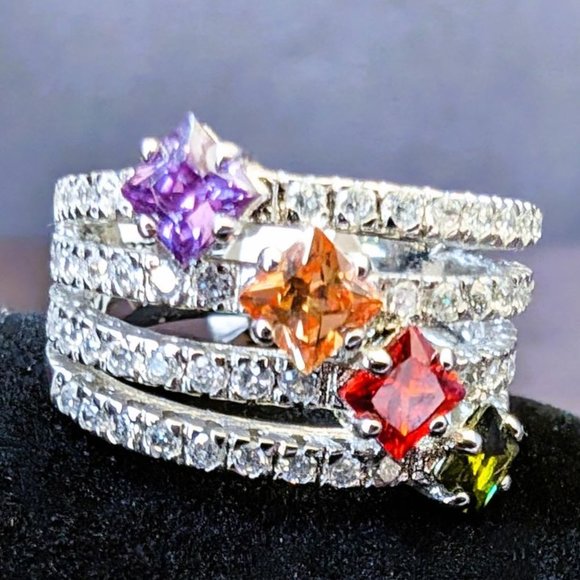 Beautiful Artisan .925 Sterling Silver w/ Multi Color and Clear CZ's Lady's Ring - Picture 3 of 4